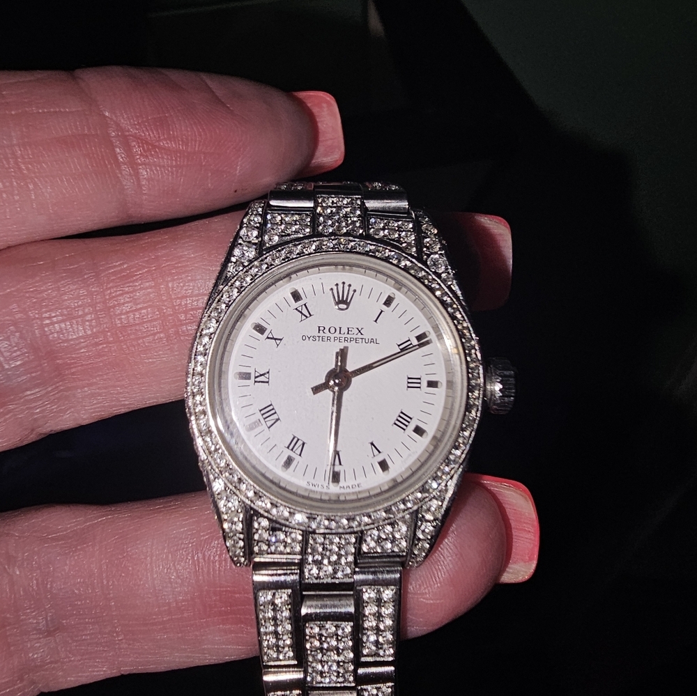 Stunning Rolex Oyster Perpetual White face diamond encrusted